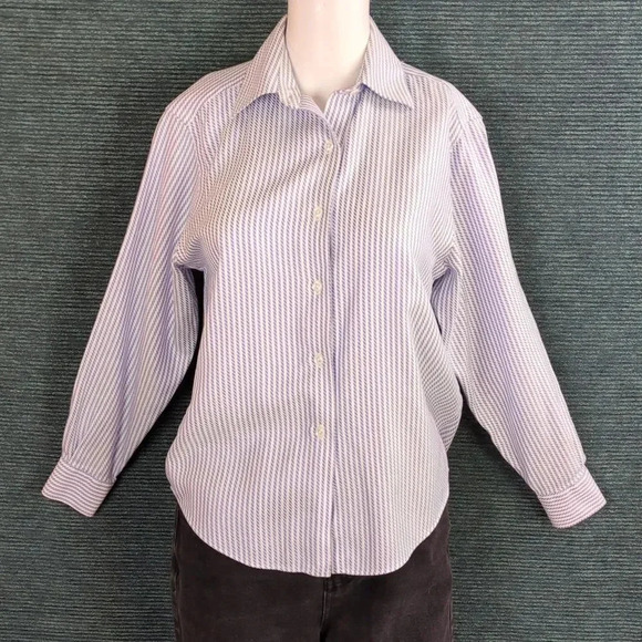 Talbot's 100% Cotton Wrinkle Resistant Blue & White Striped Blouse Vintage 90s - Picture 1 of 9